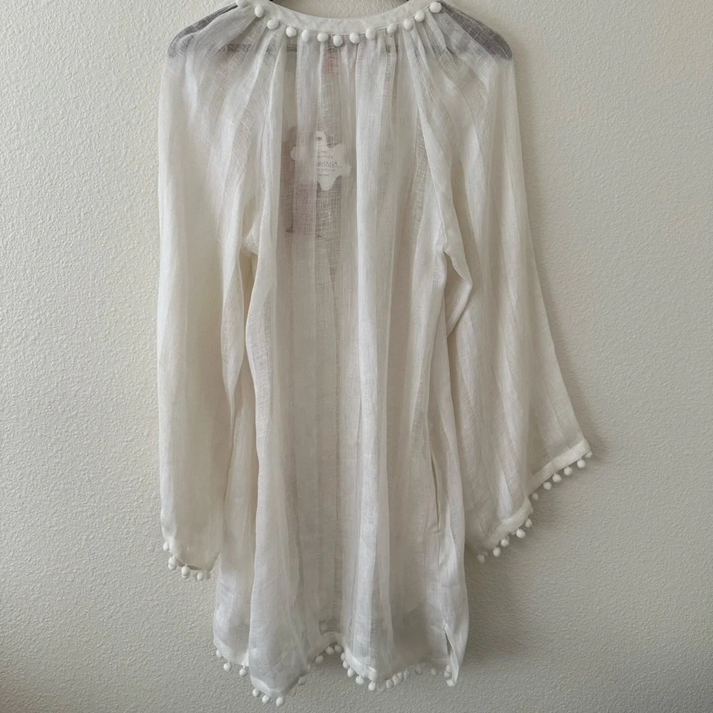 🆕Elegant White Pom-Pom Swim Cover-Up 100% linen - Picture 11 of 13